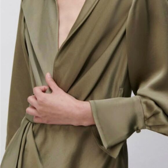 Jonathan Simkhai The Talita Draped Front Midi Dress in willow size 8 NWT $645 - Picture 5 of 9